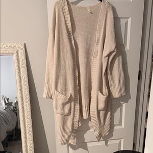 Flamingo Urban White Cream Soft Knit Open-Front Long Cardigan with Pockets